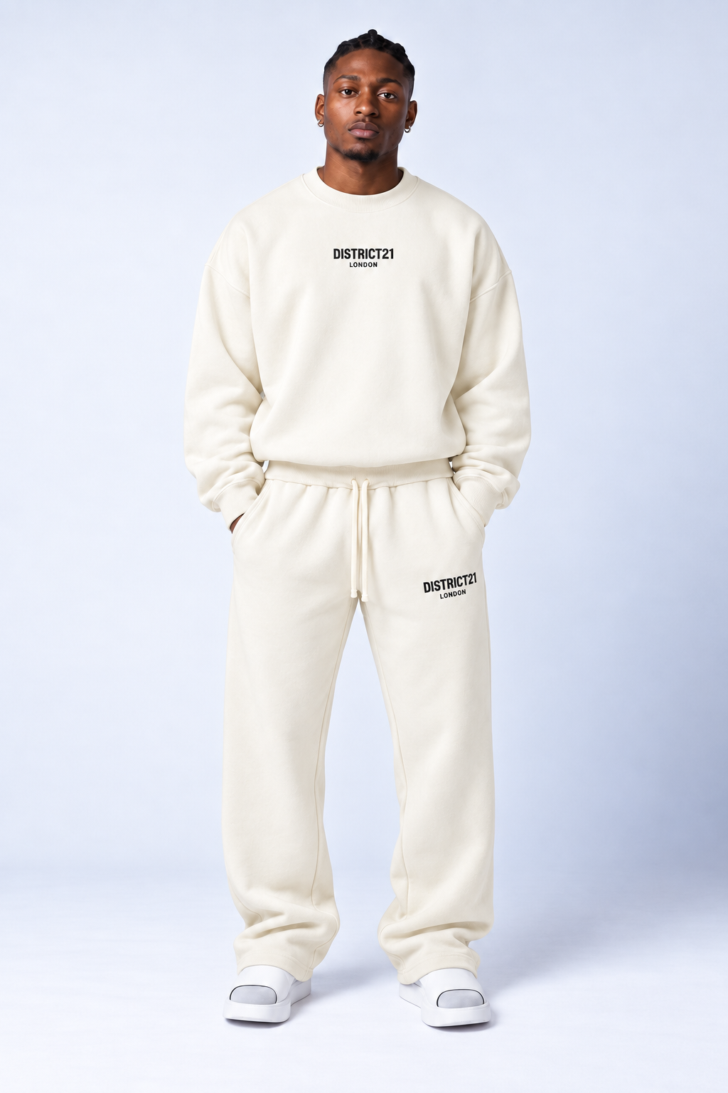 DISTRICT21 Logo Joggers – Cream